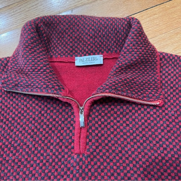 PAL ZILERI Mens Wool Pullover Sweater Size 52 Large 1/4 Zip Elbow Patch Birdseye - Picture 4 of 14